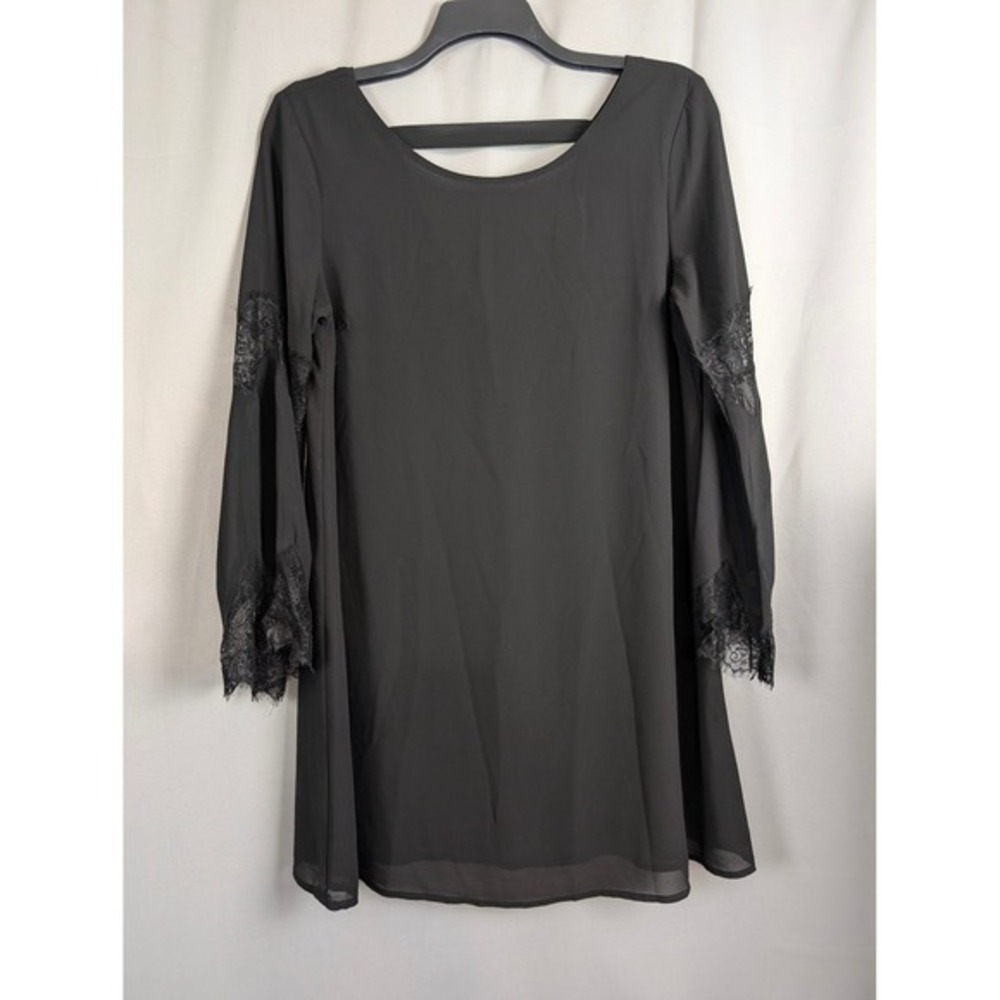 Umgee Lace Trim Bell Sleeve Dress Womens SZ Large Black